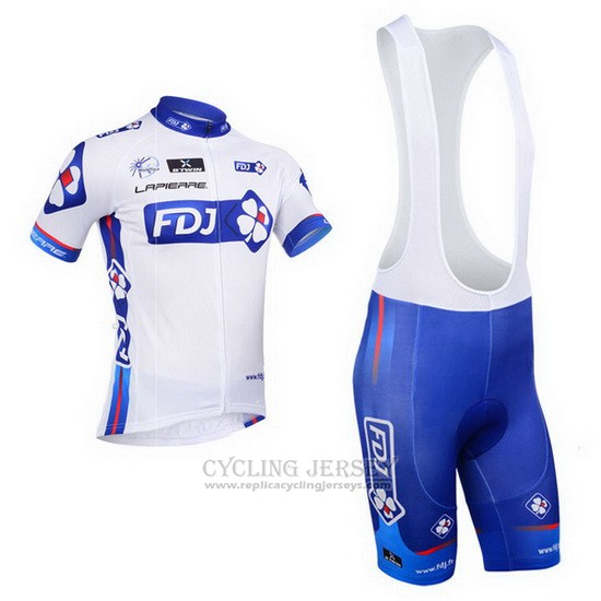 2013 Cycling Jersey FDJ White and Sky Blue Short Sleeve and Bib Short